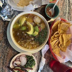 Taqueria Arandas - Carne en su jugo with garnishes and corn tortilla