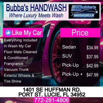Bubba’s Hand Wash - price Menu - Car Wash Near Me - Port St. Lucie, Florida Bubba’s Hand Wash - price Menu - Car Wash Near Me - Port St. Lucie, Florida