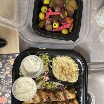 Tarbush Kitchen - Take away Chicken Kebab and side of Pickles - Mediterranean Near Me - Boise, Idaho
