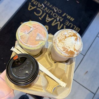 Cafe Blue - Iced strawberry matcha, chai latte, & caramel macchiato - Cafes Near Me - Buford, Georgia