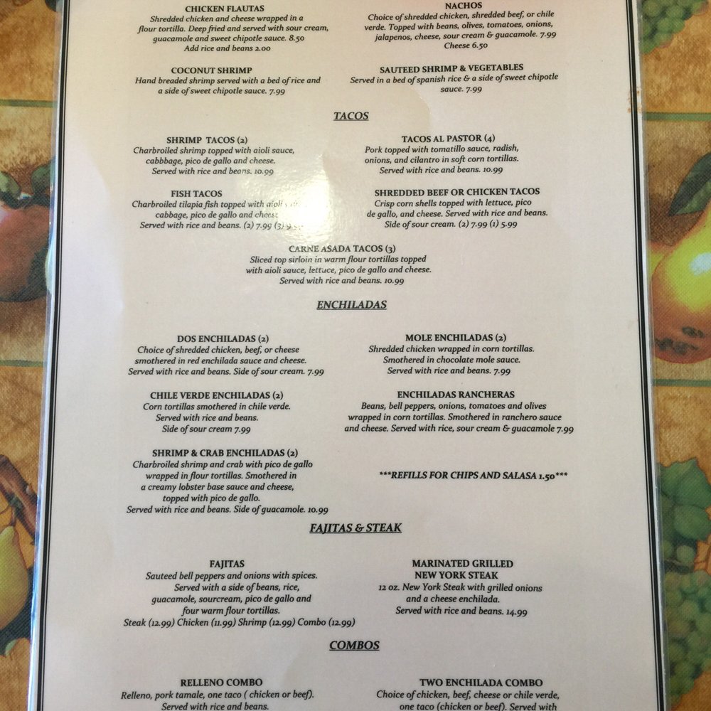 Francisco's Mexican Grill - Menu Page 1 as of March 2016 - Mexican Near Me - Farmington, Utah