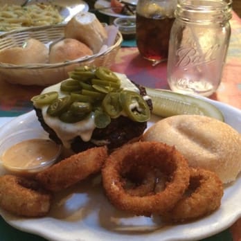 Mason Jar - Cajun Black Bean Burger with Onion Rings. It was served as a double. Huge! - American Near Me - Mahwah, New Jersey Mason Jar - Cajun Black Bean Burger with Onion Rings. It was served as a double. Huge! - American Near Me - Mahwah, New Jersey