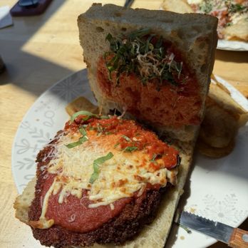 Jimmi's Italian Kitchen - Chicken parm focaccia! Huge. Potato chip were all wrong as accompaniment but otherwise it was awesome - Italian Near Me - Napanee, Ontario