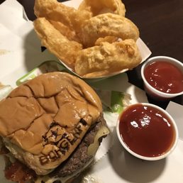 SWAG (SPICY WAGYU) BURGER and beer batter onion rings to go! YUMM SWAG (SPICY WAGYU) BURGER and beer batter onion rings to go! YUMM