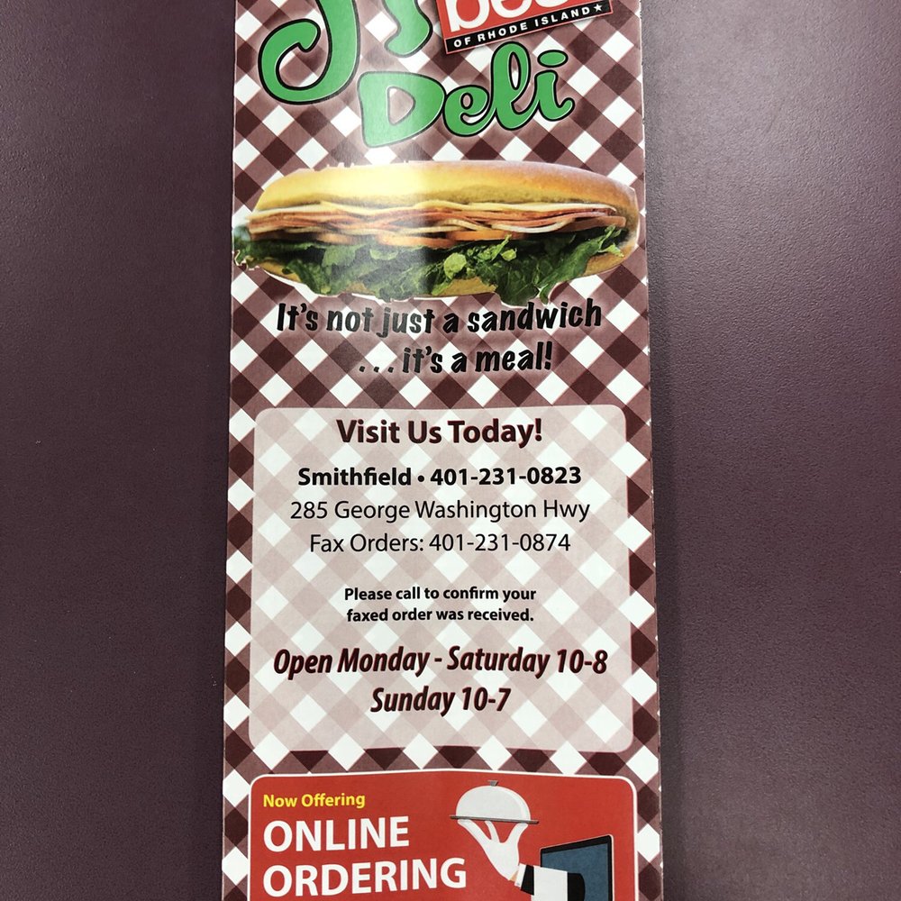 J's Deli - Front of Menu - Delis Near Me - Smithfield, Rhode Island