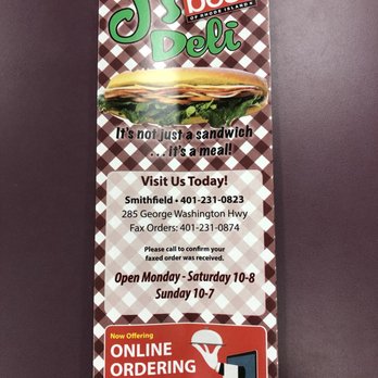 J's Deli - Front of Menu - Delis Near Me - Smithfield, Rhode Island