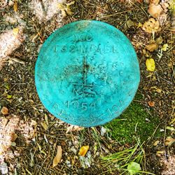 Boot Lake Recreation Area - Survey marker from 1950s on the trail around Boot Lake