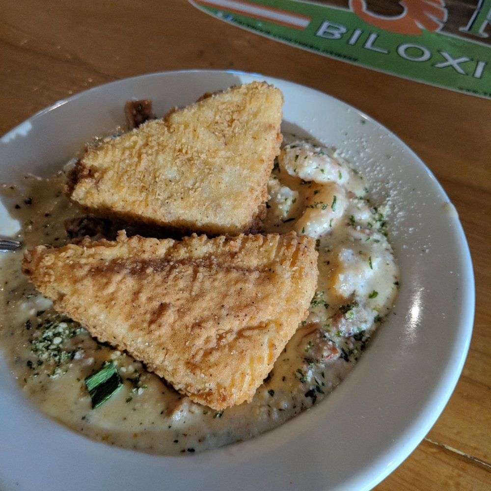 The Reef - Shrimp and grits ($18) I know shrimp comes from the sea, but food is not supposed to be this salty... The shrimp tasted like it was frozen. - Seafood Near Me - Biloxi, Mississippi