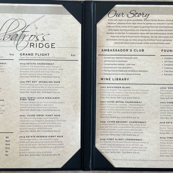 Albatross Ridge Winery & Kitchen - Menu inside - Wine Bars Near Me - Monterey, California Albatross Ridge Winery & Kitchen - Menu inside - Wine Bars Near Me - Monterey, California