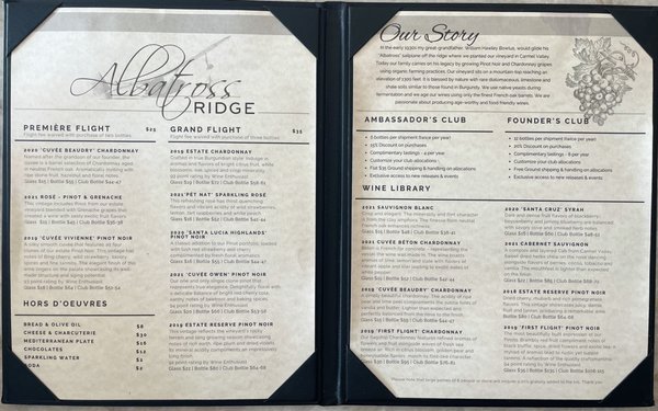 Menu photo 4 Albatross Ridge Winery & Kitchen Monterey, CA Menu photo 4 Albatross Ridge Winery & Kitchen Monterey, CA