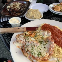 Chicken parm was perfect. Steak has a sweet twist and was delicious.