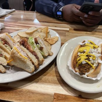 Jakes Diner - Downtown - Turkey Club with chips and a beef hot dog - Breakfast & Brunch Near Me - Greensboro, North Carolina Jakes Diner - Downtown - Turkey Club with chips and a beef hot dog - Breakfast & Brunch Near Me - Greensboro, North Carolina