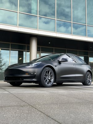 Model 3 matte ppf install - This was a brand new black model 3 with under 200 miles on it. We did a full exterior detail followed by a matte ppf install using stek film. We also tinted windows using a ceramic window tint film to reduce cabin heat and give the car a dark stealth look