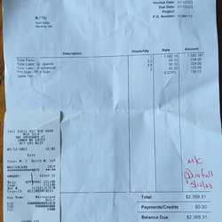 Fast Eddie Hot Rod Shop - Receipt for work done negligently by Fast Eddie Hot Rod shop Lamar Missouri Broadway Street