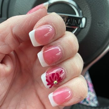 Cali Nails - Flower design with jewel! Acrylic nails dark pink with French tips - Nail Salons Near Me - Virginia Beach, Virginia Cali Nails - Flower design with jewel! Acrylic nails dark pink with French tips - Nail Salons Near Me - Virginia Beach, Virginia