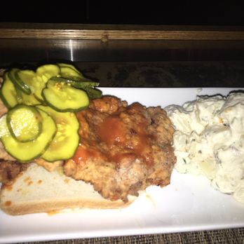 The Slow Rhode - Hot fried chicken with sweet pickles and potato salad. - Southern Near Me - Providence, Rhode Island