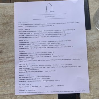 Small Barn - Menu - New American Near Me - Temecula, California