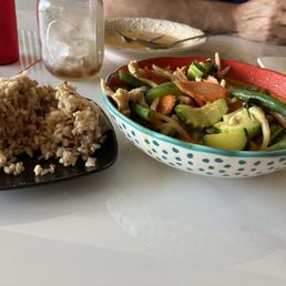 Green chicken curry and brown rice