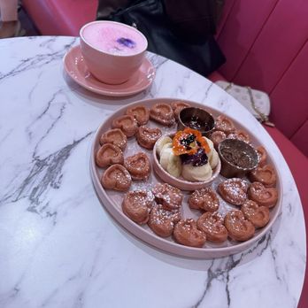 Pink & Boujee - Pink mini pancakes with Nutella and syrup - Mexican Near Me - Los Angeles, California