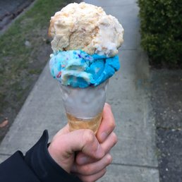 Salted Caramel Fudge (?) & Birthday Cake on White Chocolate-Dipped Cone