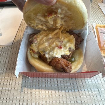 Chick-fil-A - Inside view of Honey Pepper Pimento Chicken Sandwich - Fast Food Near Me - Livermore, California Chick-fil-A - Inside view of Honey Pepper Pimento Chicken Sandwich - Fast Food Near Me - Livermore, California