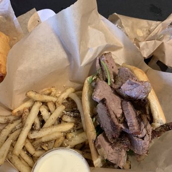 LA Brisket - 405 sandwich (smoked brisket with aioli etc) and truffle fries - Sandwiches Near Me - Artesia, California