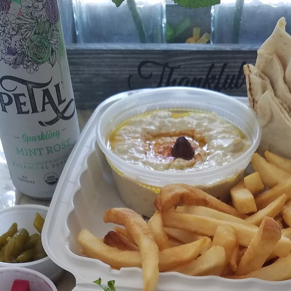 Mutabal and fries Mutabal and fries