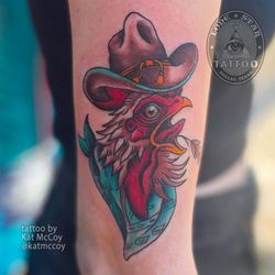 Rootin Tootin Cowboy Rooster tattoo by @katmccoy