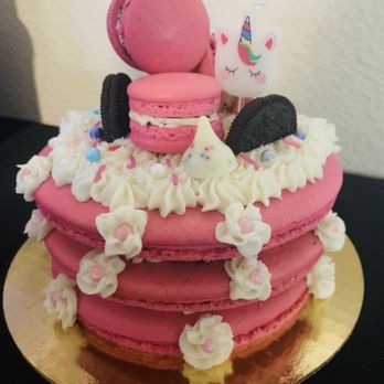 Sinful Treats - Macaroon cake - request was pink, unicorn, and cookies and cream and this is what we received from Sophie's Sweets. So cute! - Bakeries Near Me Sinful Treats - Macaroon cake - request was pink, unicorn, and cookies and cream and this is what we received from Sophie's Sweets. So cute! - Bakeries Near Me