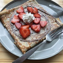 La Vie En Rose Crepe with strawberries and whipped cream