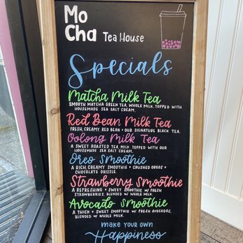 Mo Cha Cafe - Specials on a menu board - Bubble Tea Near Me - Beaverton, Oregon Mo Cha Cafe - Specials on a menu board - Bubble Tea Near Me - Beaverton, Oregon