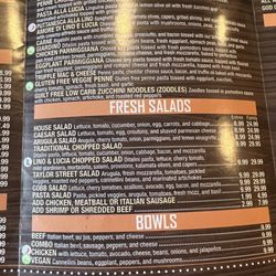 Bacci Pizzeria - Salad menu