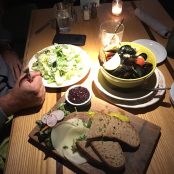 Hope & Olive - Mussels, Cesar salad and meat&bread board.... mussels were amazing! would pass on meat board next time. - American Near Me - Greenfield, Massachusetts