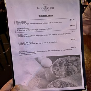 Almond Tree Lounge - 11.09.22 Breakfast menu - Dive Bars Near Me - Roseville, California