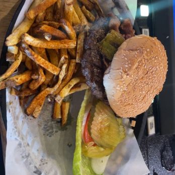 Brickies Tavern - Brickies burger with green chili - Burgers Near Me - Reno, Nevada Brickies Tavern - Brickies burger with green chili - Burgers Near Me - Reno, Nevada