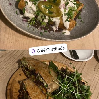 Cafe Gratitude - Potato Taquitos and Crunch Wrap. - Vegan Near Me - Venice, California Cafe Gratitude - Potato Taquitos and Crunch Wrap. - Vegan Near Me - Venice, California