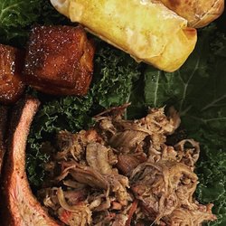 Apostle 'Que - Pulled pork, divine rib, Buffalo chicken egg roll and pork belly burnt ends.