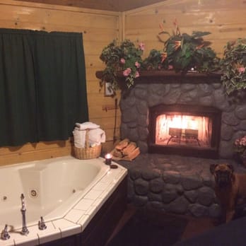 Big Bear Manor Spa Cabins - Our boxer Roscoe in the cabin we chose. - Ski Resorts Near Me - Big Bear Lake, California
