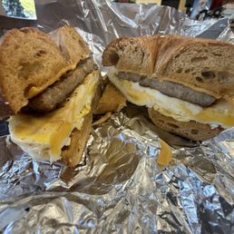 Egg, sausage and cheese Bagel.