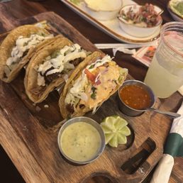 3 tacos, trio of dips 3 tacos, trio of dips