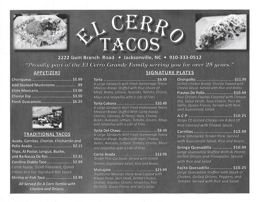 Menu photo 8 El Cerro Tacos Jacksonville, NC Menu photo 8 El Cerro Tacos Jacksonville, NC