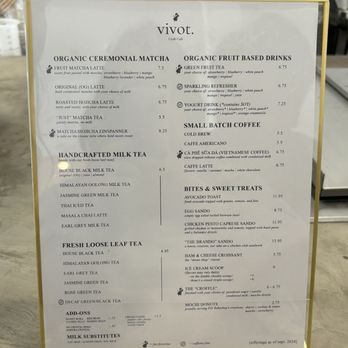 Vivot Craft Cafe - The menu (as of September 2024) - Bubble Tea Near Me - Fullerton, California