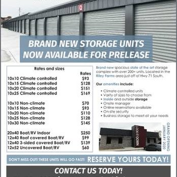 Lock It Down Self Storage - Flyer with pricing - Self Storage Near Me - Fort Smith, Arkansas