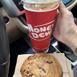 Honey Dew Donuts - Vanilla hazelnut iced coffee and the best chocolate chip cookie you'll ever sink your teeth into!