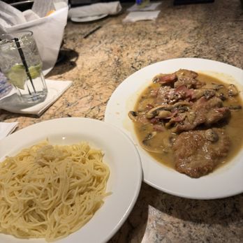 Tutto Bene - Veal and chicken marsala with Angel hair pasta agli olio - Italian Near Me - Brockton, Massachusetts Tutto Bene - Veal and chicken marsala with Angel hair pasta agli olio - Italian Near Me - Brockton, Massachusetts
