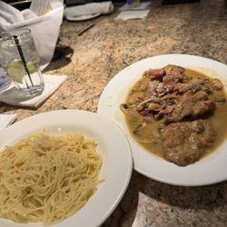 Tutto Bene - Veal and chicken marsala with Angel hair pasta  agli olio