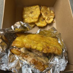 TK Sergo's Cheeseburger Deluxe with Side of Plantains TK Sergo's Cheeseburger Deluxe with Side of Plantains