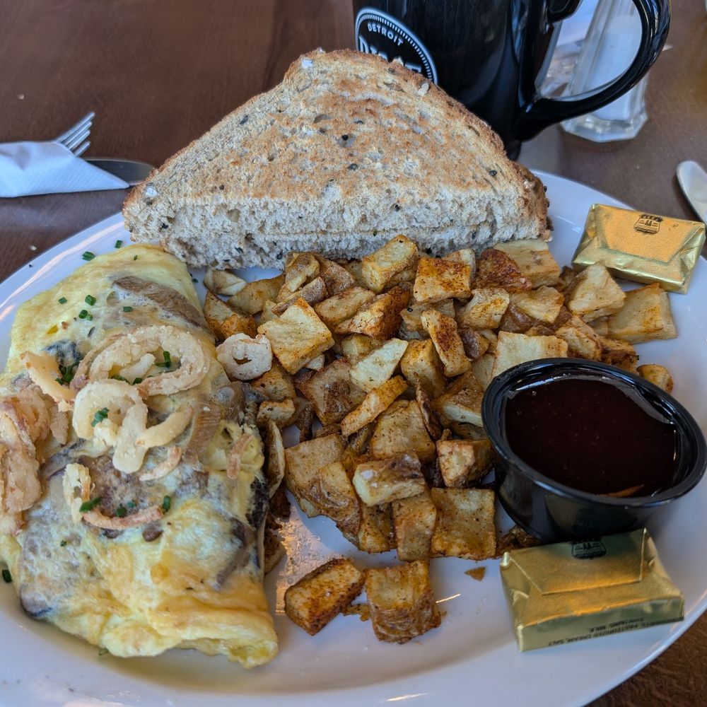 Dime Store - Mushroom, goat cheese and fried onion omelette. Quite good. - Breakfast & Brunch Near Me - Rochester Hills, Michigan
