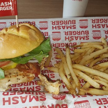 Smashburger - Grilled chicken sandwich with barely any fries and a chunk of chicken fat hanging off the sandwich...gross - Burgers Near Me - North Brunswick, New Jersey Smashburger - Grilled chicken sandwich with barely any fries and a chunk of chicken fat hanging off the sandwich...gross - Burgers Near Me - North Brunswick, New Jersey