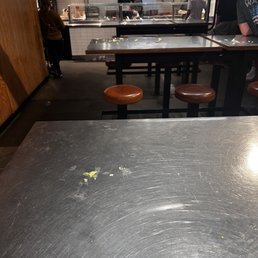 Every table dirty. No one sitting to use them. Every table dirty. No one sitting to use them.